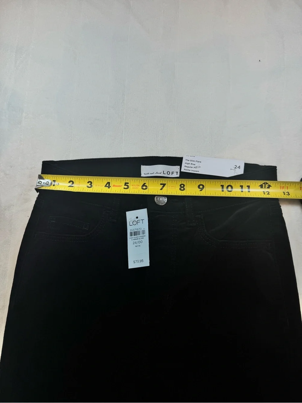 LOFT Petite Slim Flare Pants – Stretch Velvet – Black – Size 24P / 00 – NWT